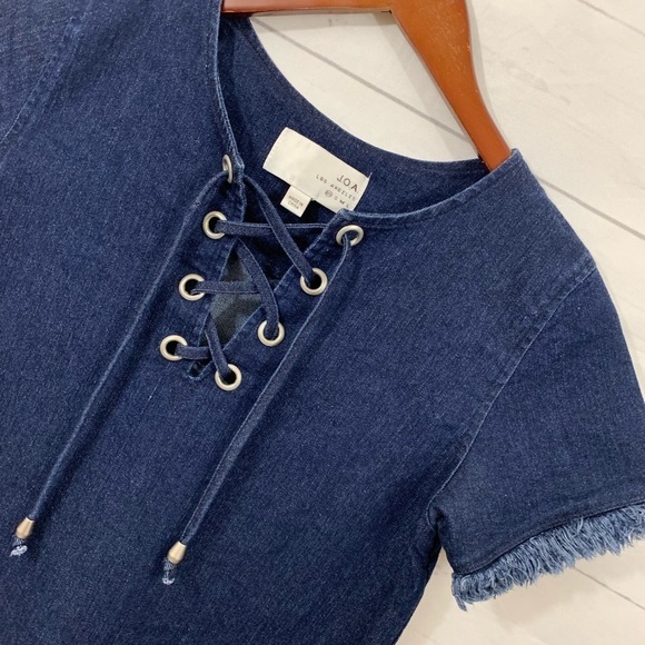 J.O.A. LA denim lace up tie fringe mini dress western boho - Picture 3 of 5